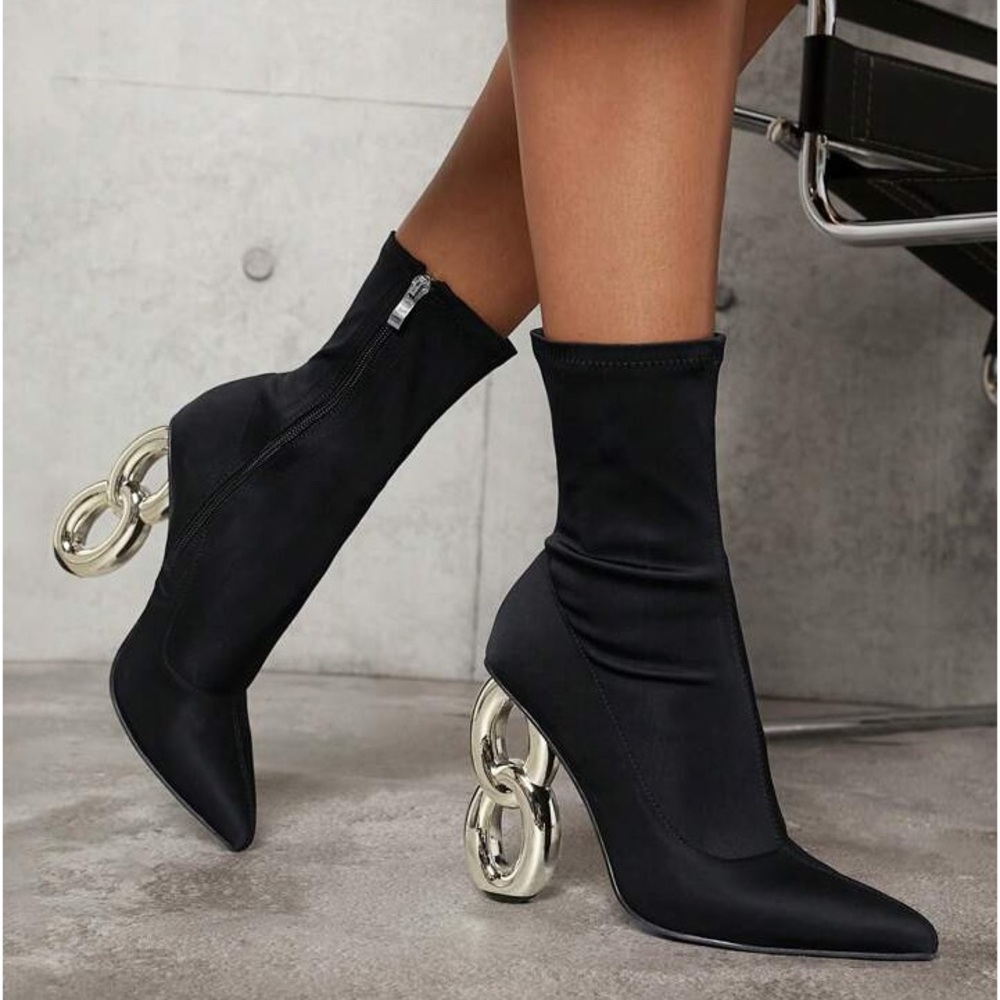Point Toe Sculptural Heel Ankle Booties